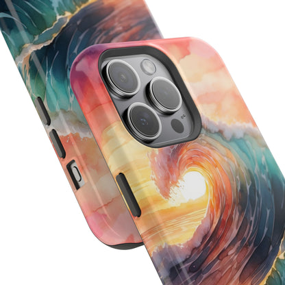 Ocean Sunrise Wave MagSafe iPhone Case – Vibrant Watercolor Wave Design