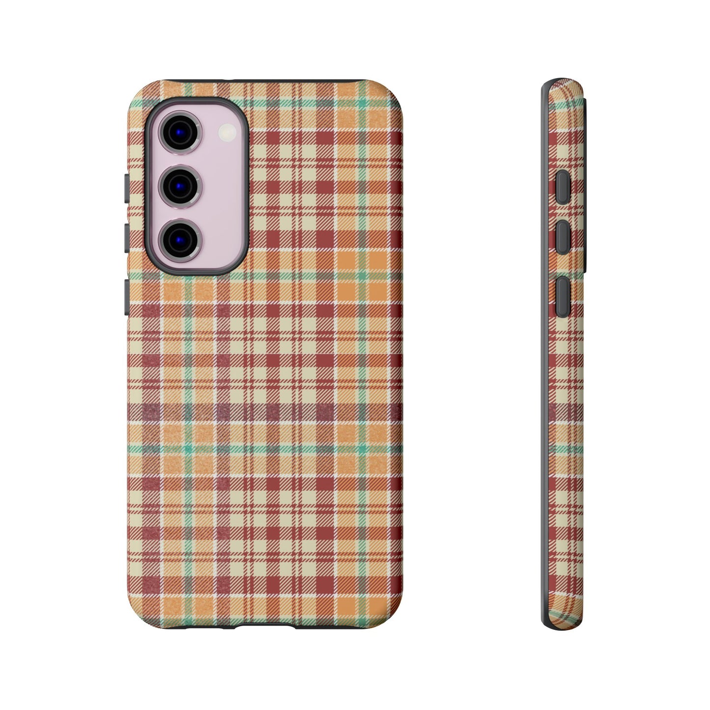 Retro Chic Plaid Samsung Galaxy Case in Red, Orange, Green & Cream – Timeless Vintage Design