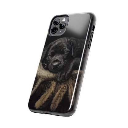 Adorable Black Labrador Puppy on Feathers iPhone Case