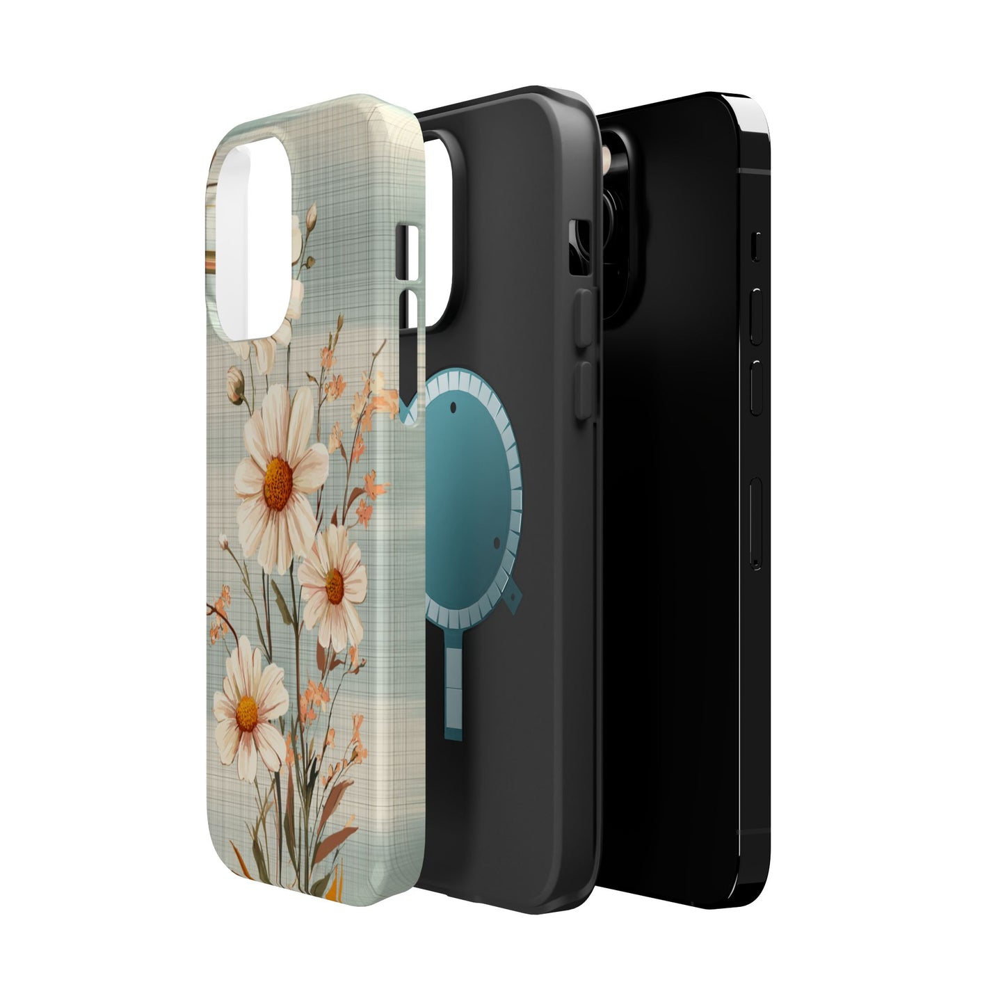 Pastel Green Daisy MagSafe iPhone Case - Floral Plaid Protective Cover