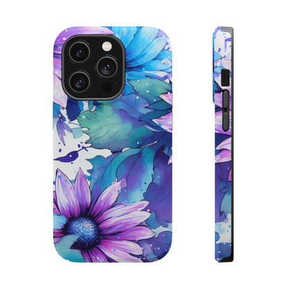 Purple & Teal Watercolor Floral MagSafe iPhone Case - Artistic Flower Design