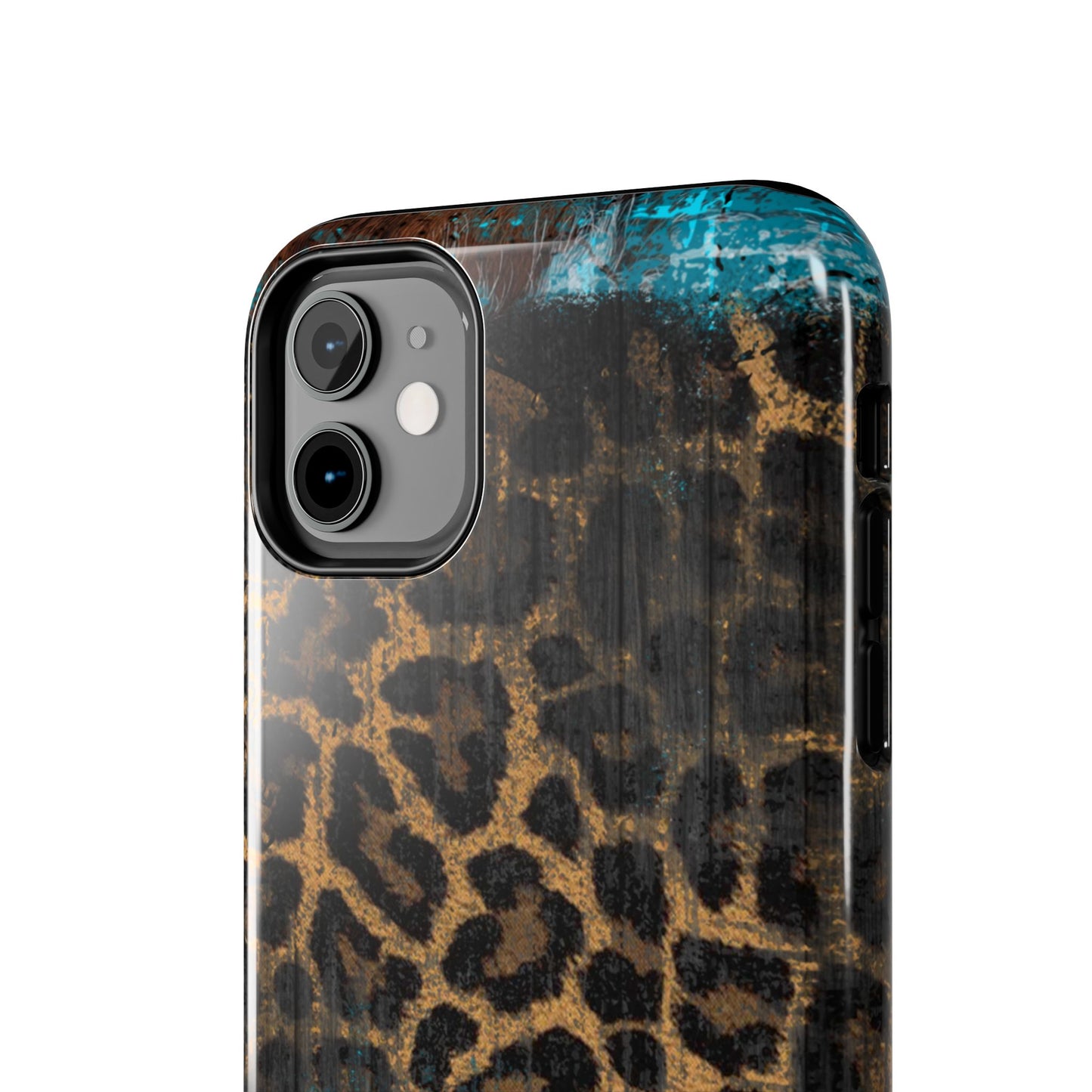 Boho Leopard and Turquoise Tough iPhone Case – Rustic Western Design with Dual-Layer Protection