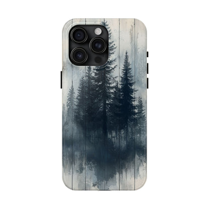 Rustic Pine Forest iPhone Case - Blue Toned Woodland Country Design