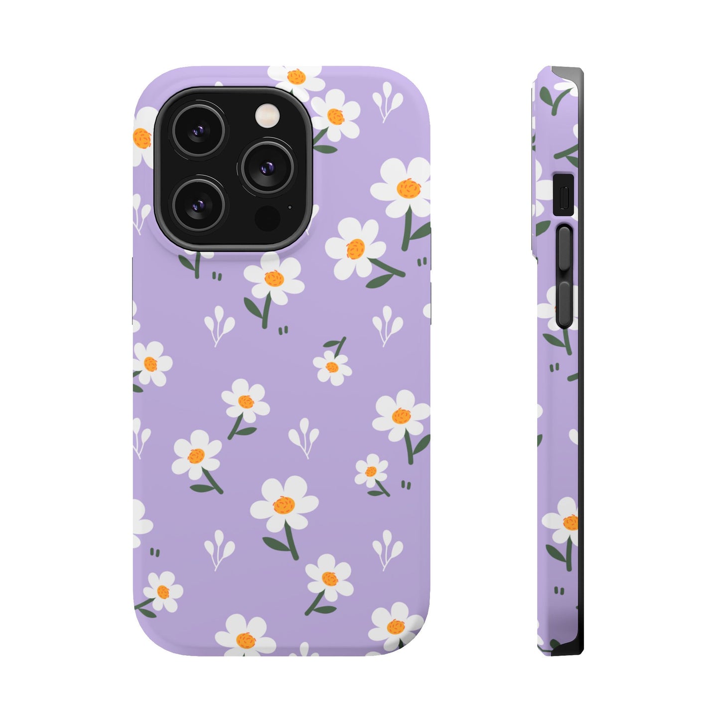 Purple Daisy Garden MagSafe  iPhone Case – Soft Lavender Background, Shockproof Protection with Slim Fit