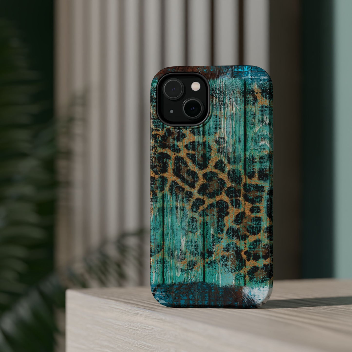 Turquoise Rustic Leopard Wood - MagSafe  iPhone Series Case