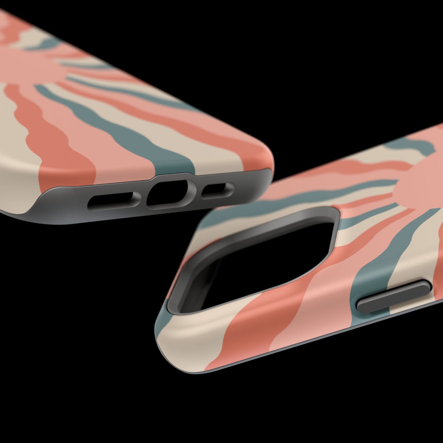 Retro Sunburst MagSafe iPhone Case – Bold 70s-Inspired Waves in Coral, Teal, and Cream