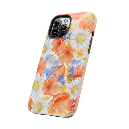 Watercolor Wildflower Pattern iPhone Case – Durable Matte Finish with Daisy, Poppy & Cornflower Design