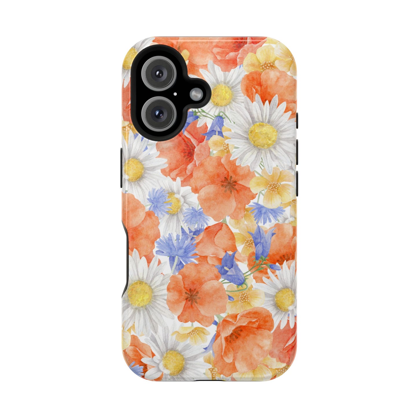 Watercolor Wildflower Pattern MagSafe iPhone Case – Durable Matte Finish with Daisy, Poppy & Cornflower Design