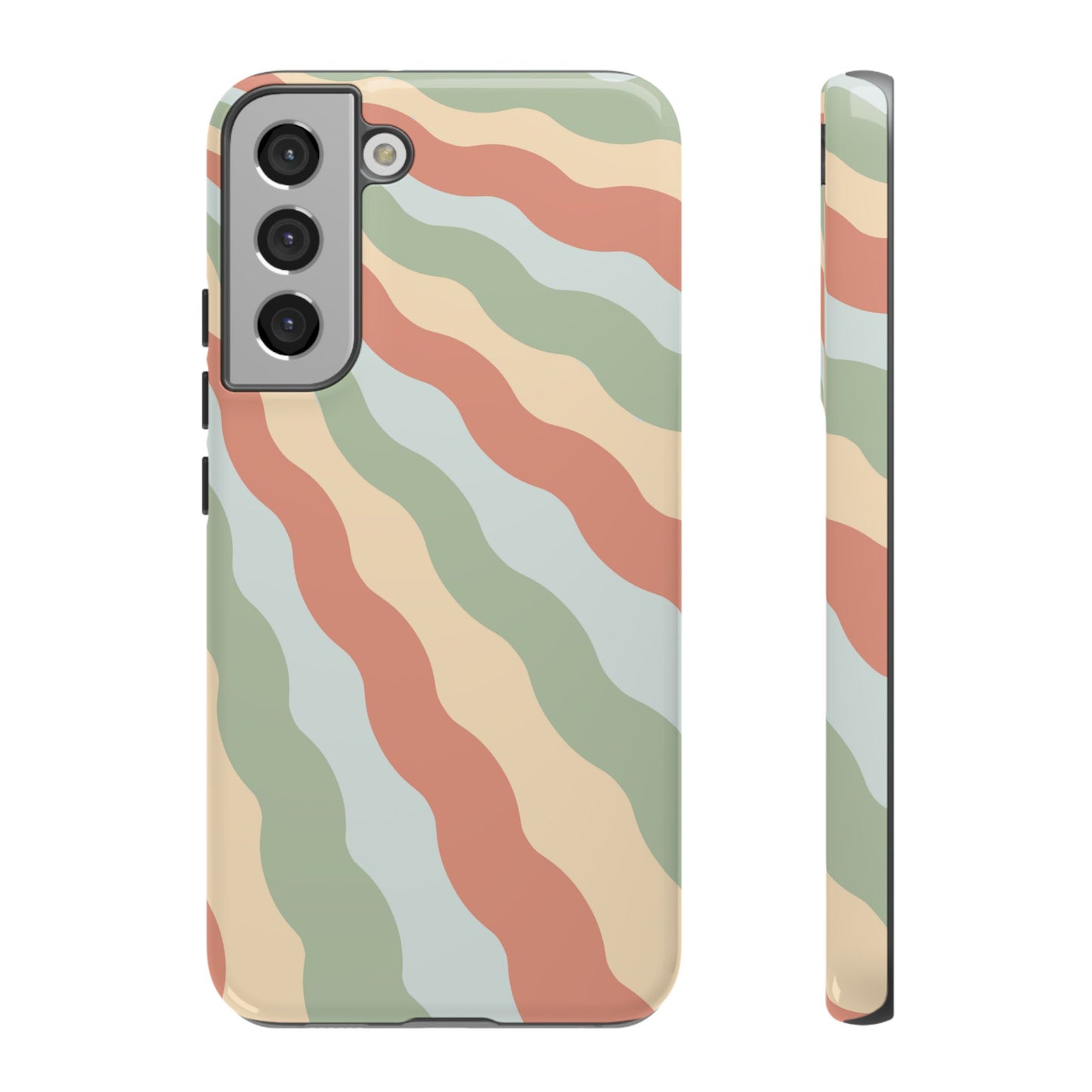 Earthy Retro Waves Samsung Galaxy Case – 70s-Inspired Wavy Stripes in Soft Green, Cream, and Rust