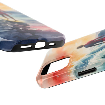 Surfer’s Sunset Wave iPhone Case – Vibrant Watercolor Design