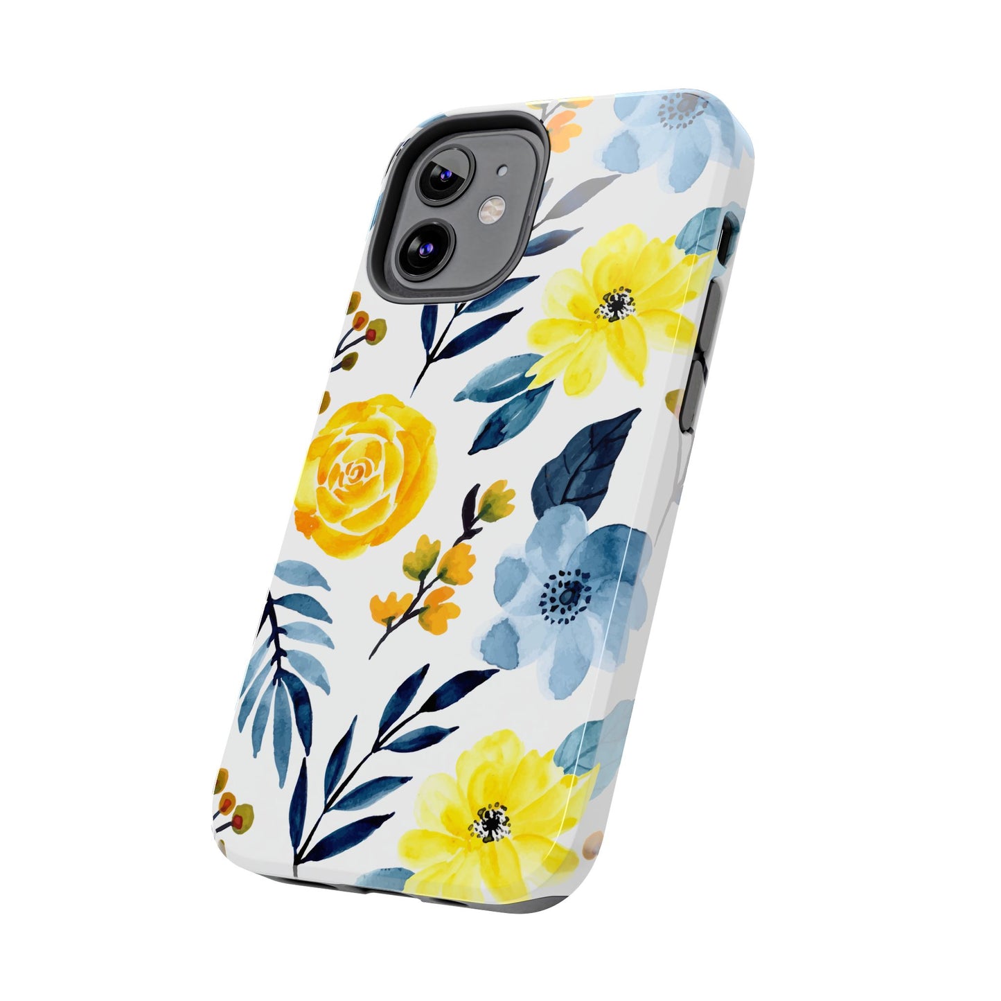 Golden Yellow & Sky Blue Floral – Watercolor Botanical iPhone Case