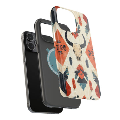 Southwestern Boho Skull Tough MagSafe iPhone Case – Durable Matte Finish, Dual-Layer Protection