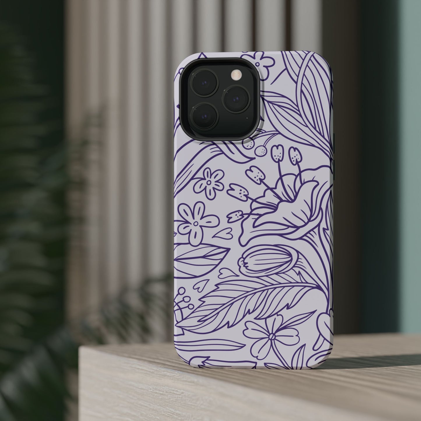 Lavender Floral Line Art Tough MagSafe iPhone Case – Minimalist Botanical Design with Dual-Layer Protection