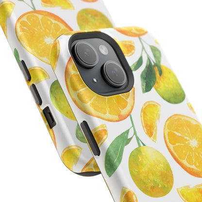 Sunny Citrus Grove Tough MagSafe iPhone Case – Watercolor Orange Design, Dual-Layer Protection