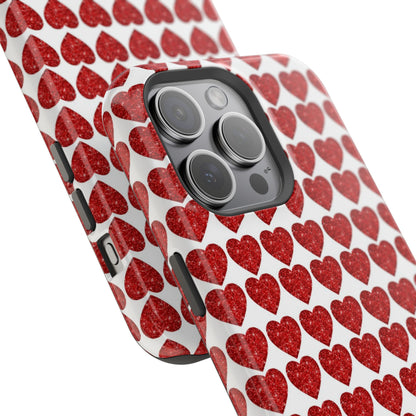 Red Glitter Hearts Charm MagSafe Case