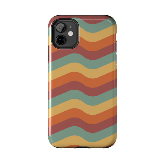 Retro Vibe Wavy Stripes iPhone Case – 70s-Inspired in Teal, Orange, and Rust