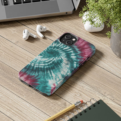 Pink and Teal Tie-Dye iPhone Case – Retro Spiral Design