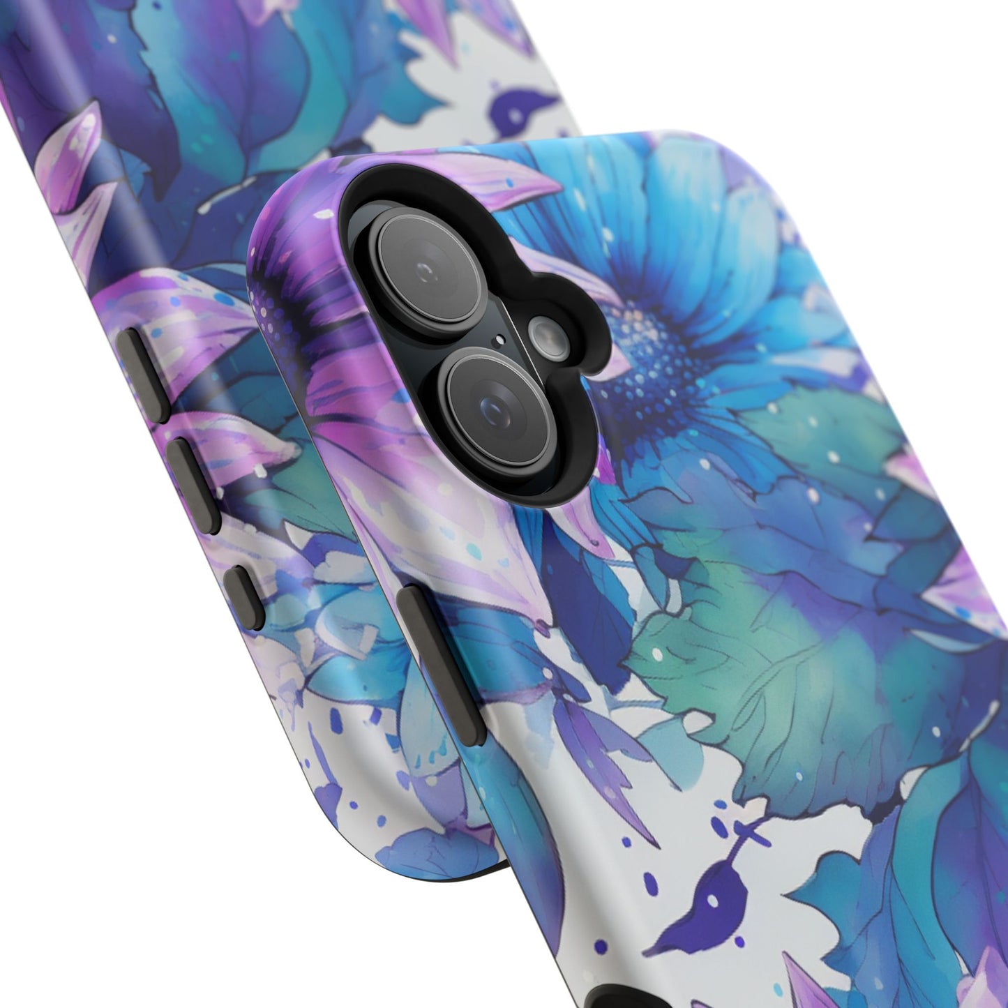 Purple & Teal Watercolor Floral MagSafe iPhone Case - Artistic Flower Design