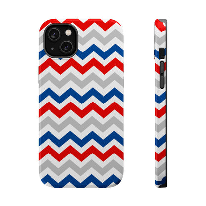 Patriotic Red, White & Blue Chevron – MagSafe Compatible iPhone Case