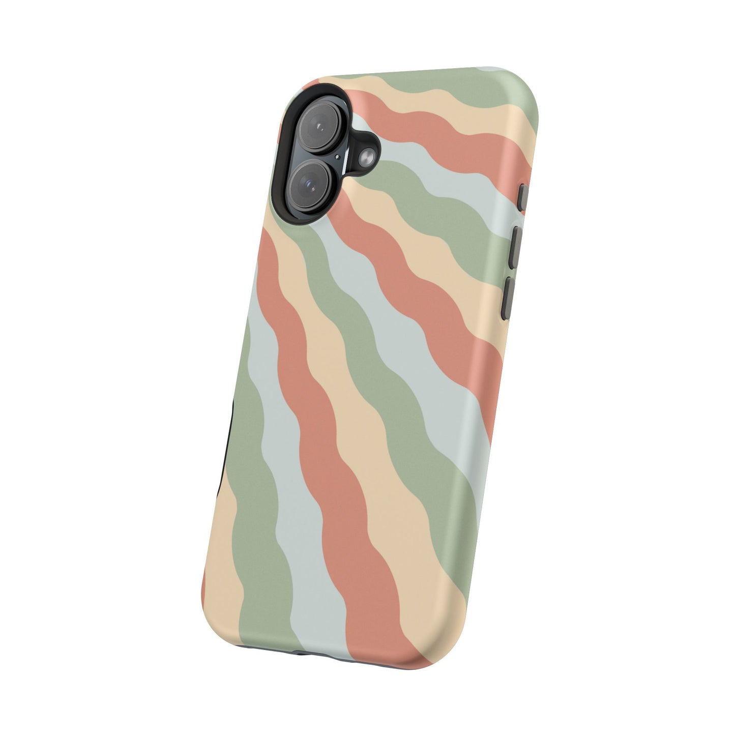 Earthy Retro Waves MagSafe iPhone Case – 70s-Inspired Wavy Stripes in Soft Green, Cream, and Rust