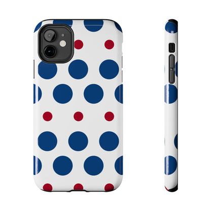 Bold Navy & Red Polka Dot Pattern – iPhone Case