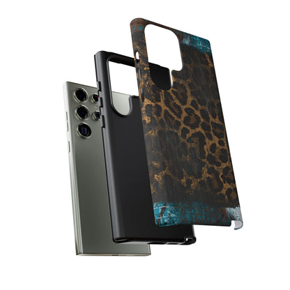 Boho Leopard and Turquoise Tough Samsung Galaxy Case – Rustic Western Design with Dual-Layer Protection