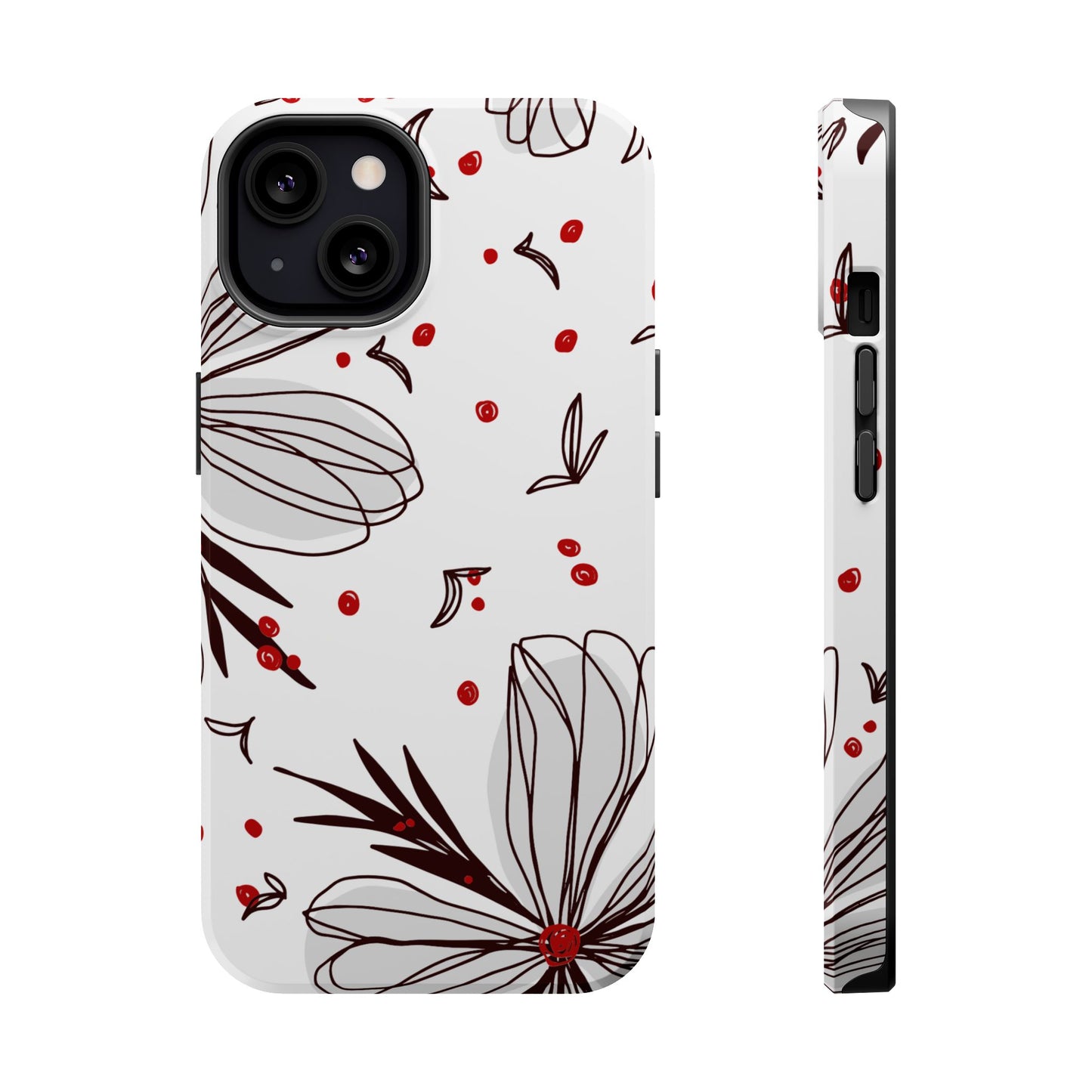 Minimalist Line Art Floral Tough MagSafe iPhone Case – Bold Red and Black Design, Shockproof Protection