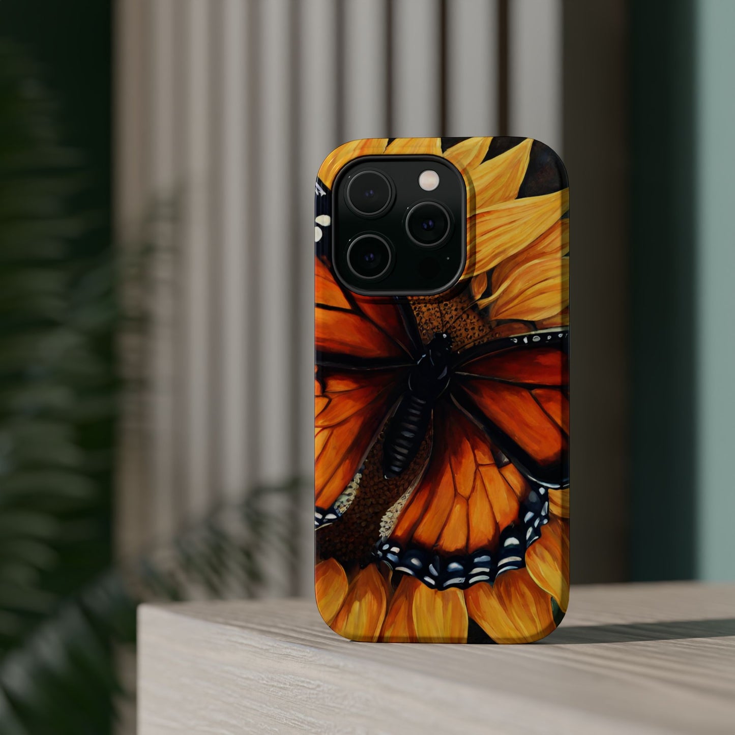 Monarch Butterfly & Sunflower Art – MagSafe iPhone Case