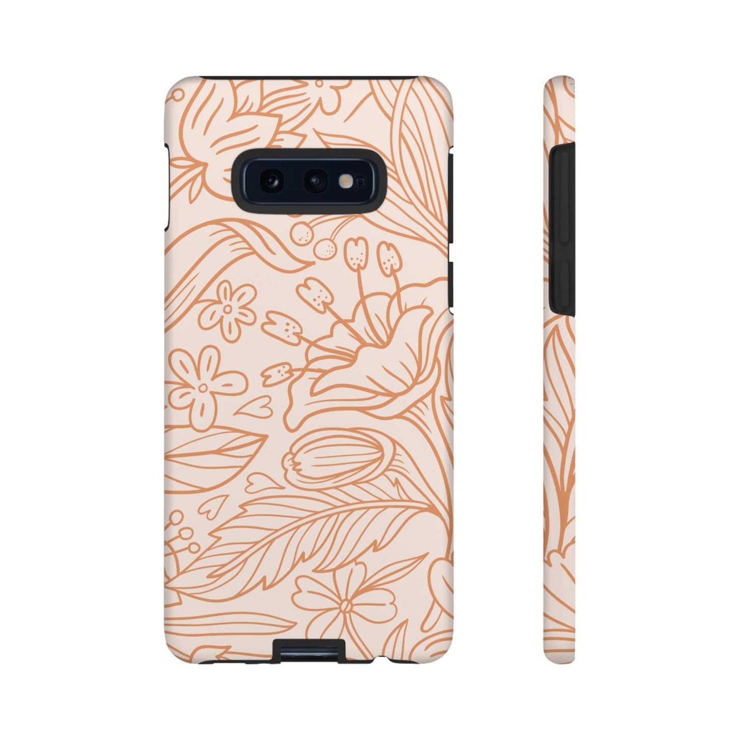 Soft Terracotta Floral Line Art Tough Samsung Galaxy Case – Minimalist Botanical Design with Dual-Layer Protection