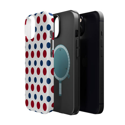 Patriotic Navy, White, and Red Polka Dot MagSafe iPhone Case