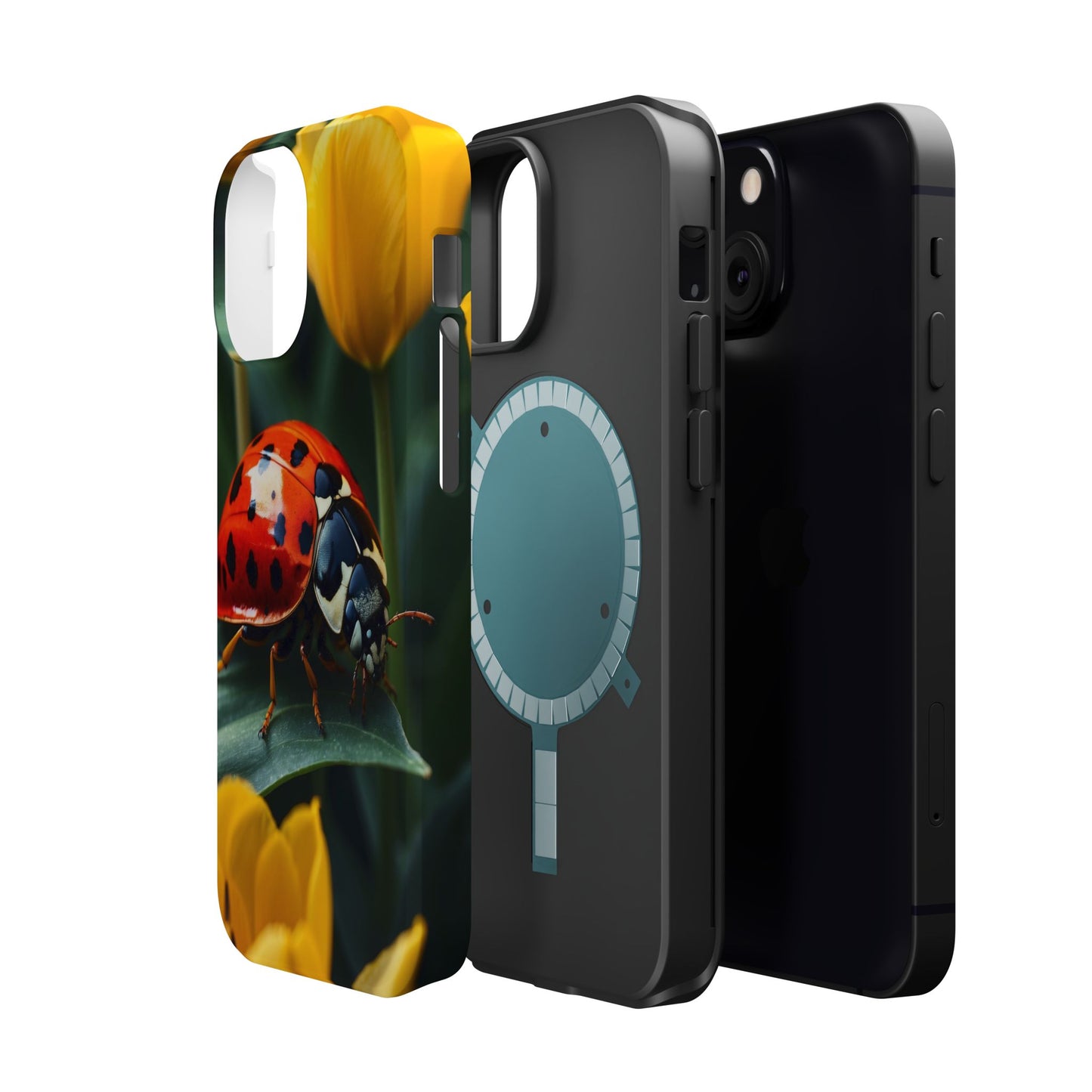 MagSafe iPhone Case: Vibrant Ladybug Amidst a Lush Yellow Flower Garden