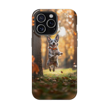 Energetic Blue Heeler Forest Pup MagSafe iPhone Case – Durable Outdoor-Inspired Design