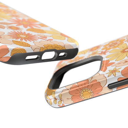 Vintage Floral Bloom MagSafe iPhone Case – Warm Orange & Yellow Retro Flower Design with Matte Finish