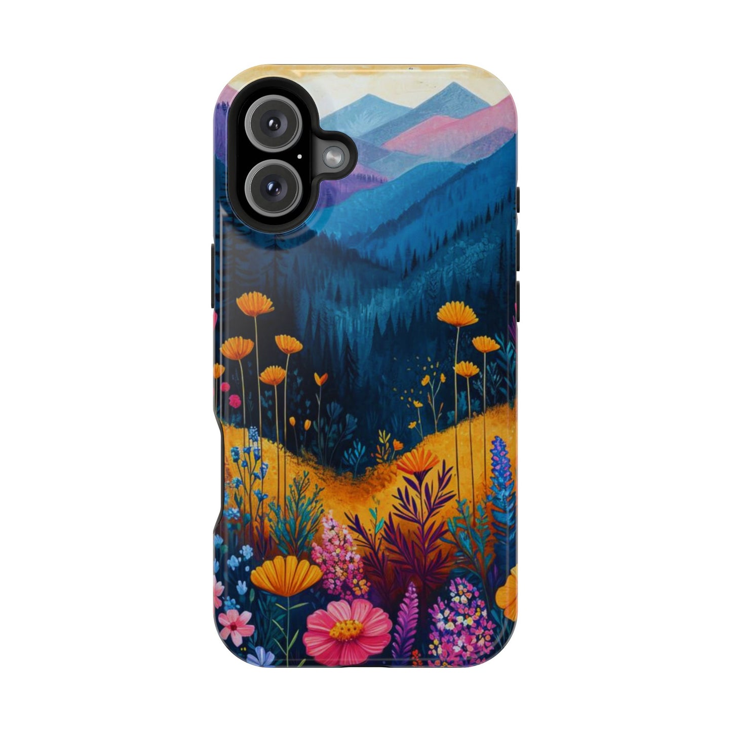 Vibrant Wildflower Mountain MagSafe iPhone Case – Bold Nature Art, Dual - Layer Protection - BOGO Cases