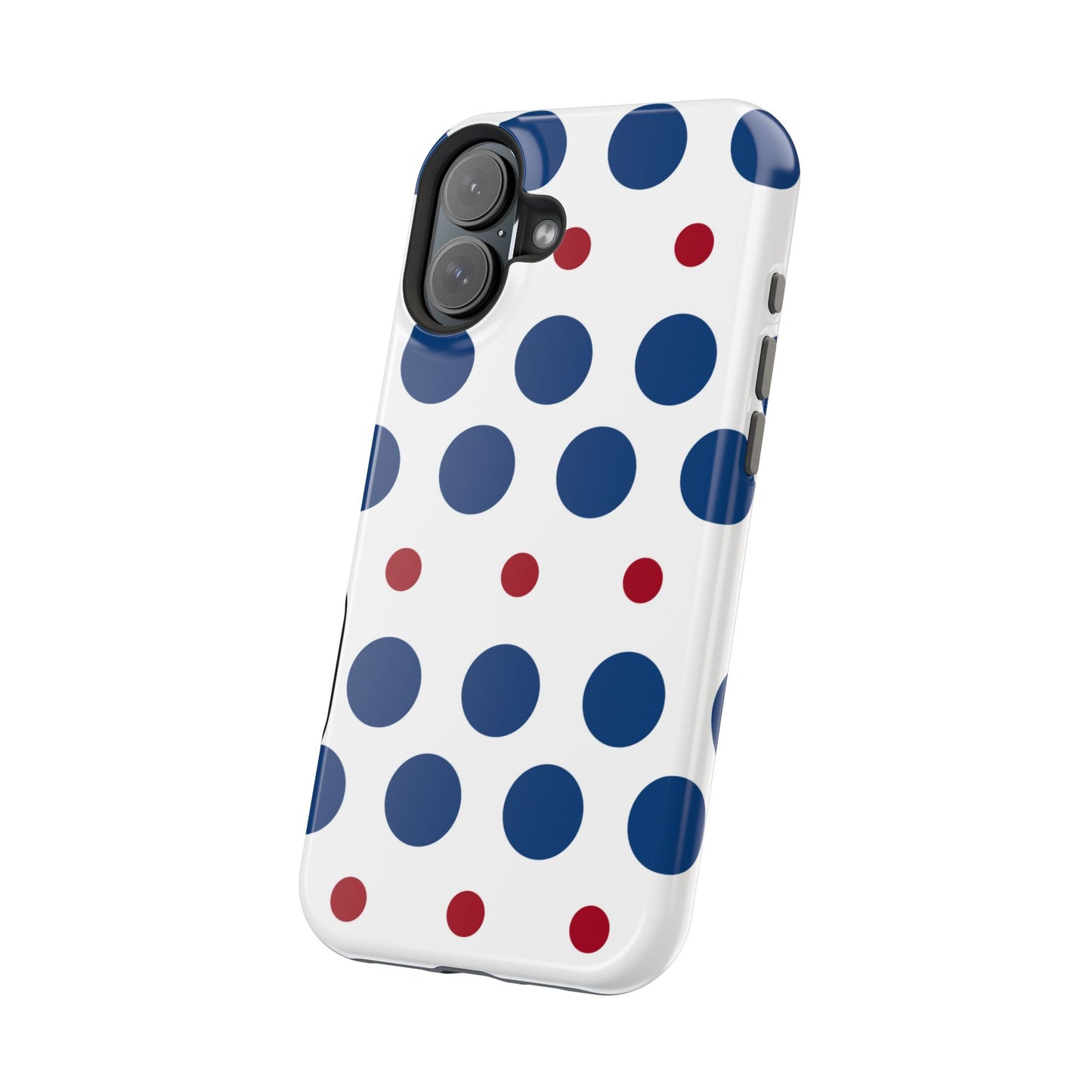 Bold Navy & Red Polka Dot Pattern – MagSafe iPhone Case