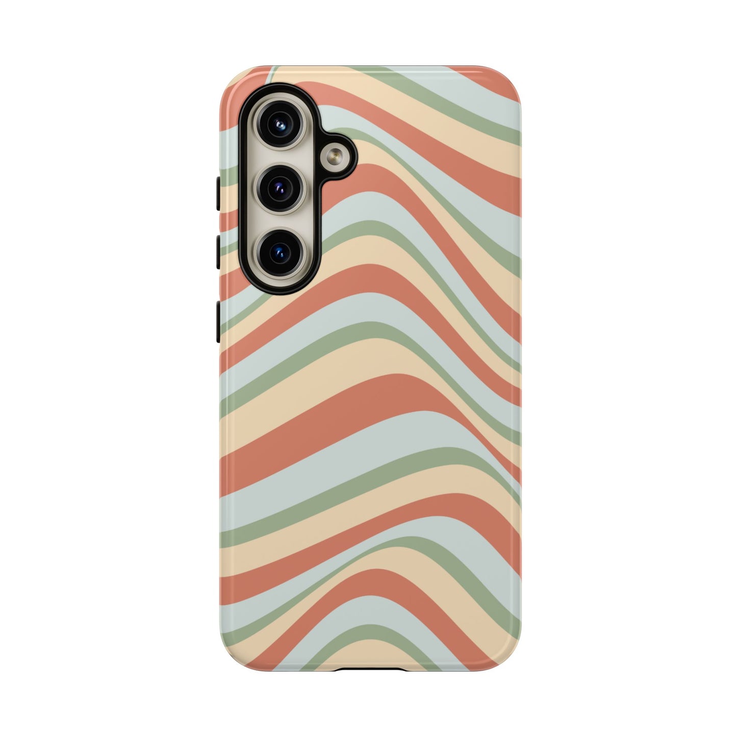 Vintage Earthy Waves Samsung Galaxy Case – Retro 70s-Inspired in Warm Green, Cream, and Rust