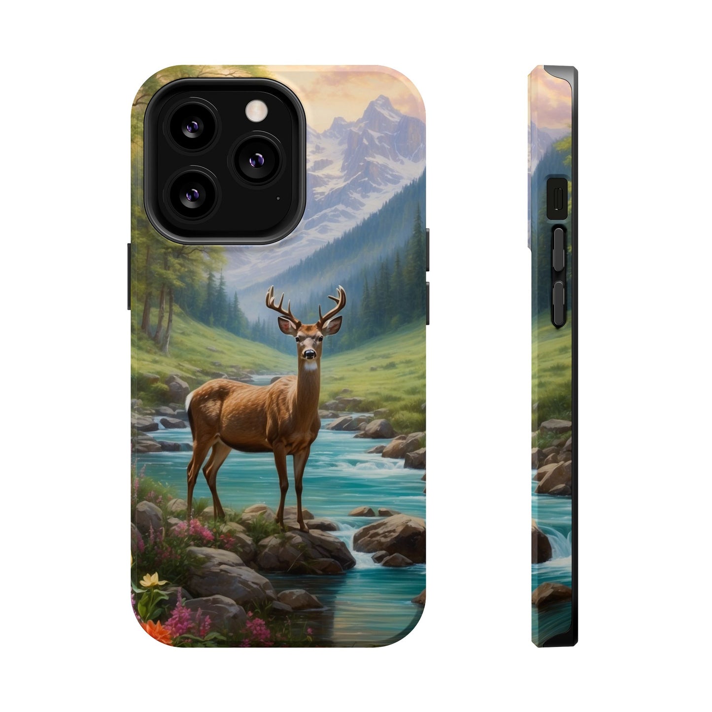 Alpine Serenity – Stag in Mountain Bliss MagSafe iPhone Cases