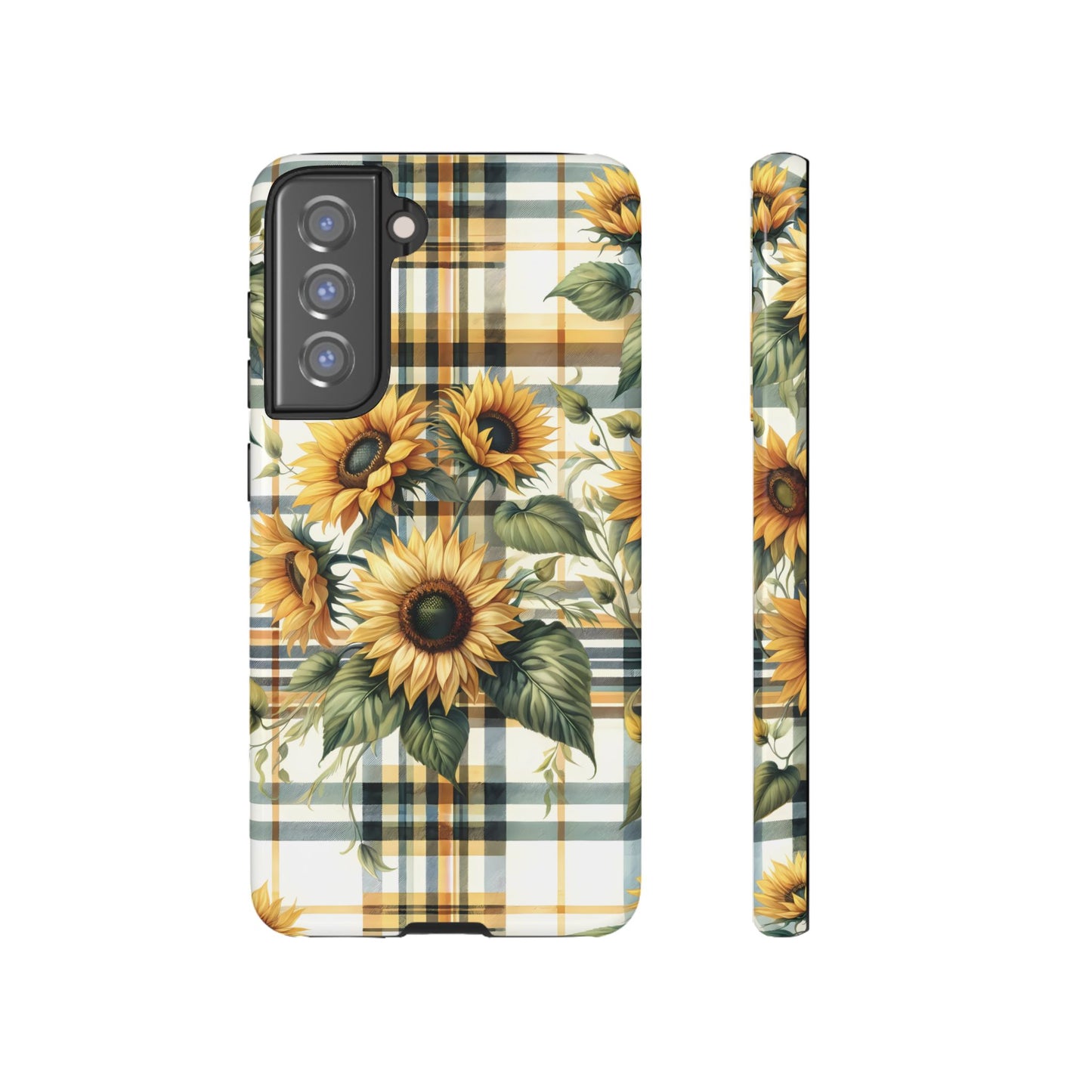 Cute Sunflower Phone Case - Sunny Blossom Plaid - Checkered Sunflowers Phone Case for iPhone & Samsung. Be Happy With These Bright Colors!