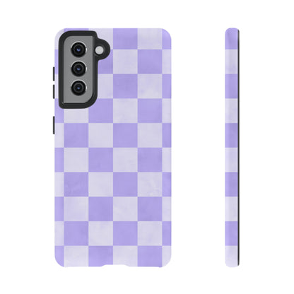 Lavender Checkerboard Samsung Galaxy Case – Shockproof, Smooth Matte Finish, Dual-Layer Design