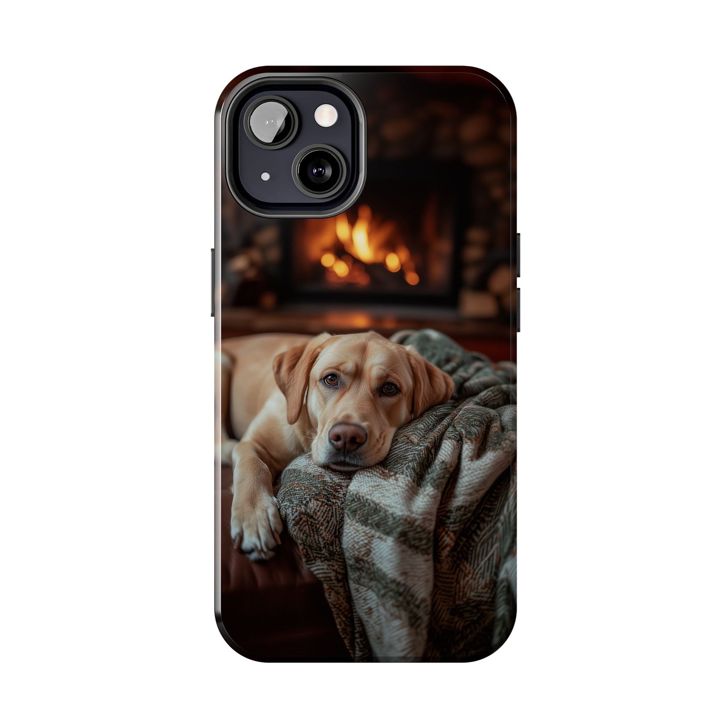 Cozy Labrador by Fireplace iPhone Case – Rustic Cabin Protective Cover