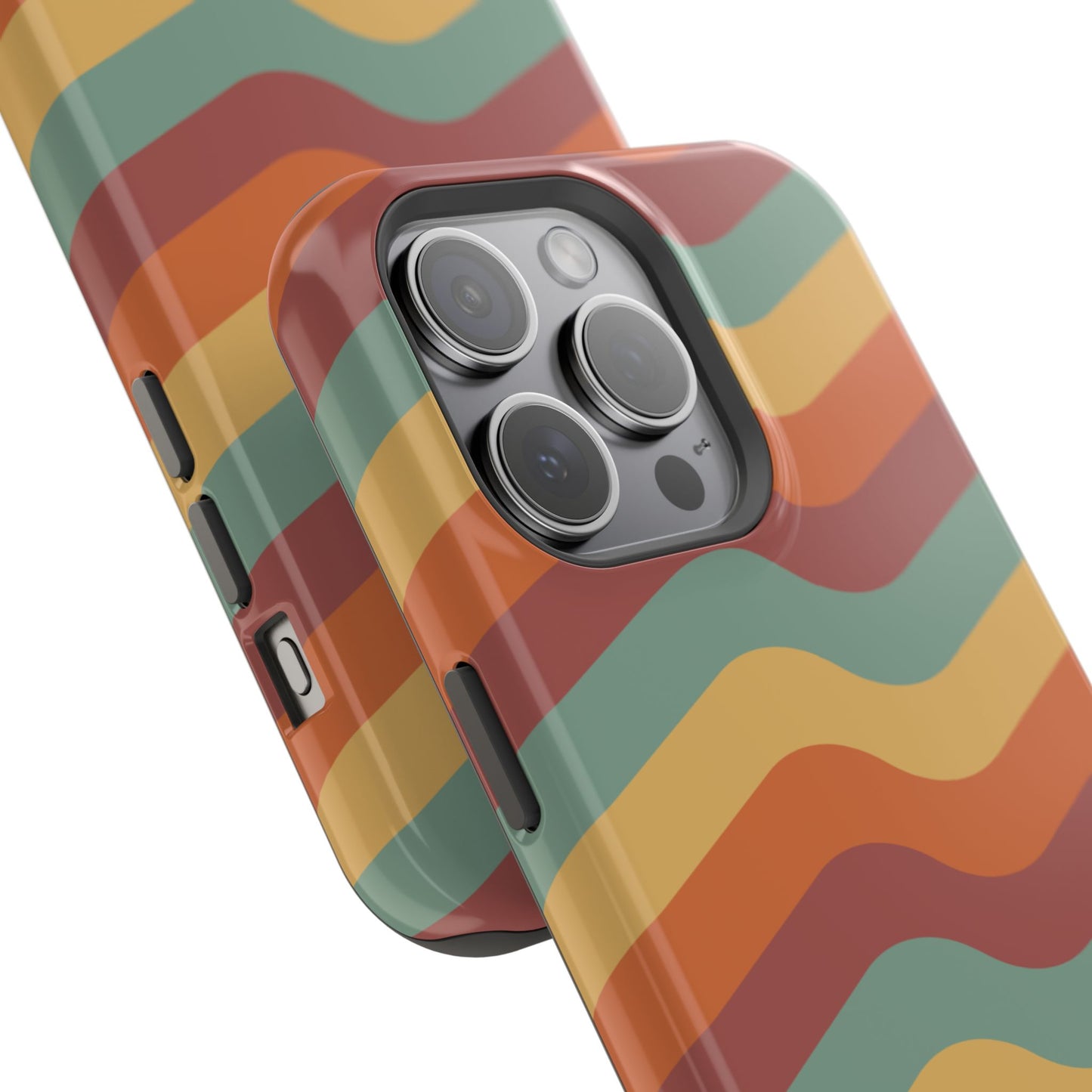 Retro Vibe Wavy Stripes MagSafe iPhone Case – 70s-Inspired in Teal, Orange, and Rust