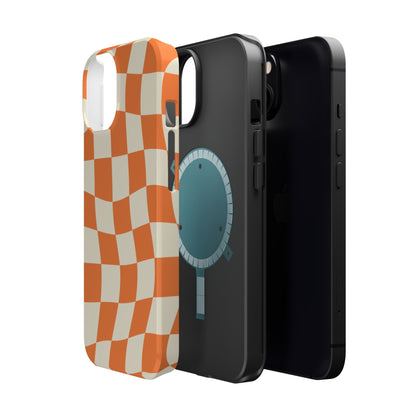 Wavy Retro Checkerboard MagSafe iPhone Case – Shockproof, Matte Finish, Dual-Layer Protection