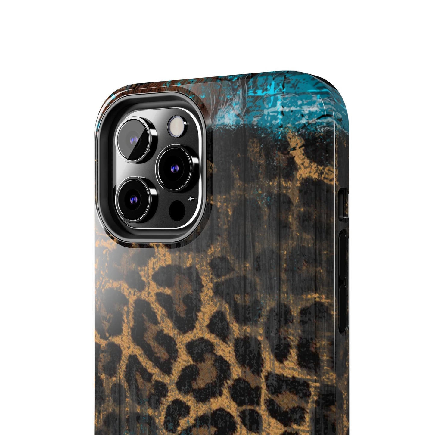 Boho Leopard and Turquoise Tough iPhone Case – Rustic Western Design with Dual-Layer Protection