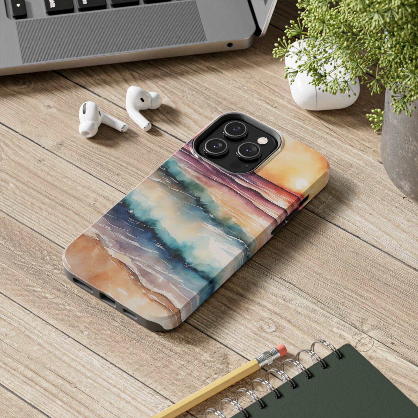 Sunset Waves iPhone Case – Vibrant Watercolor Design