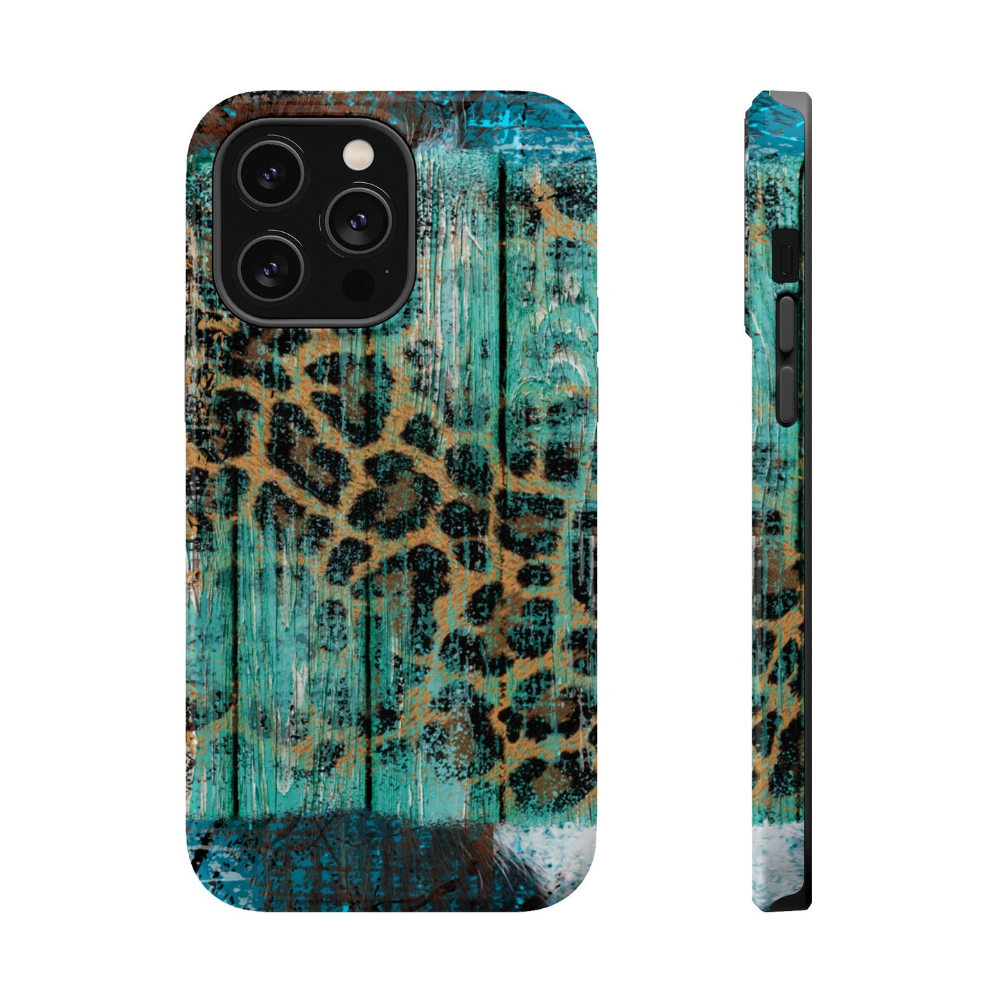 Turquoise Rustic Leopard Wood - MagSafe  iPhone Series Case