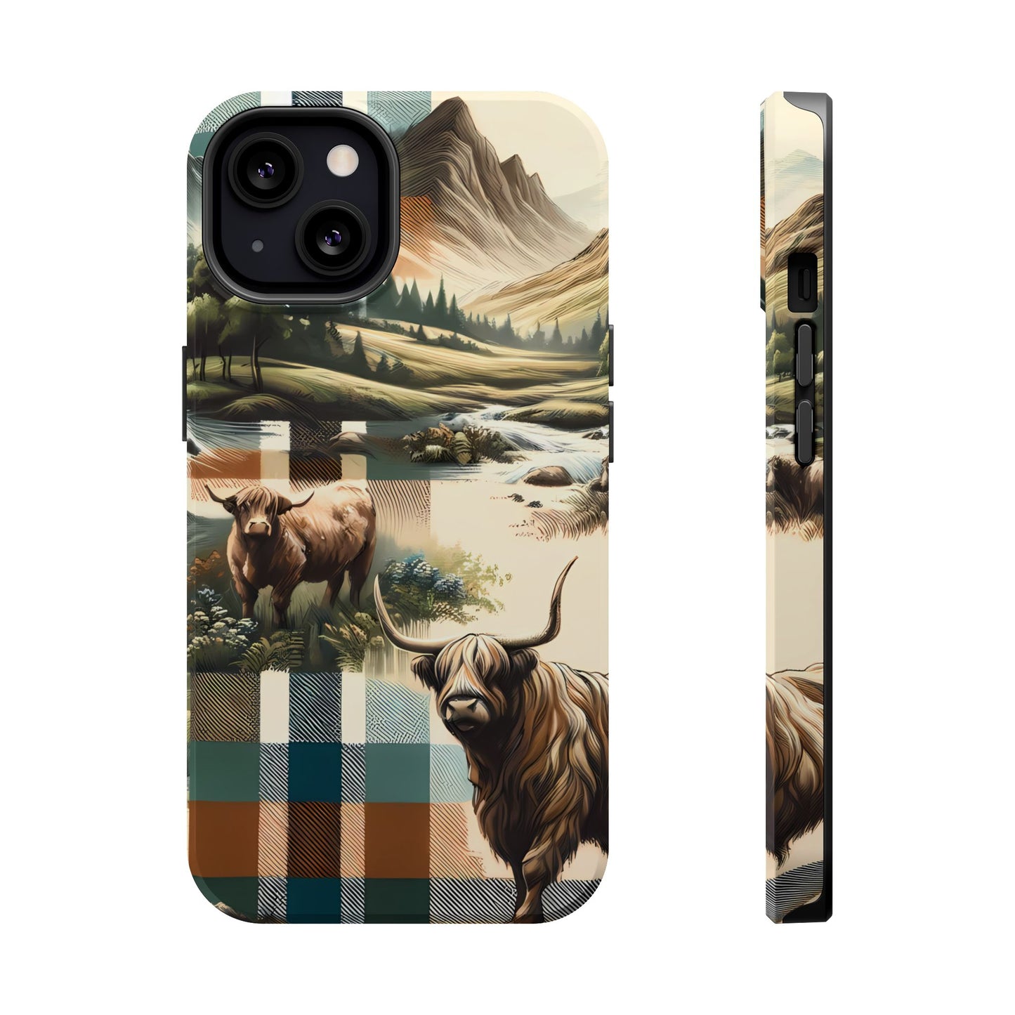 Rustic Highland Cow In Plaid - MagSafe Compatible Case