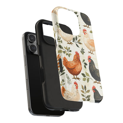 iPhone Case: Vintage Chicken Farmhouse Case – Rustic Leaves Design