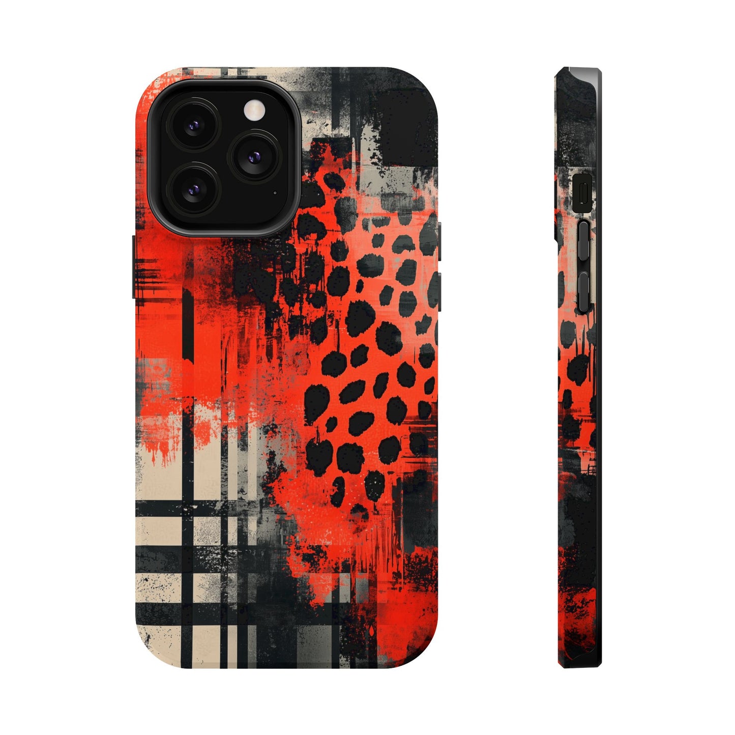 MagSafe iPhone Case: Cheetah Plaid – Red & Black Pattern