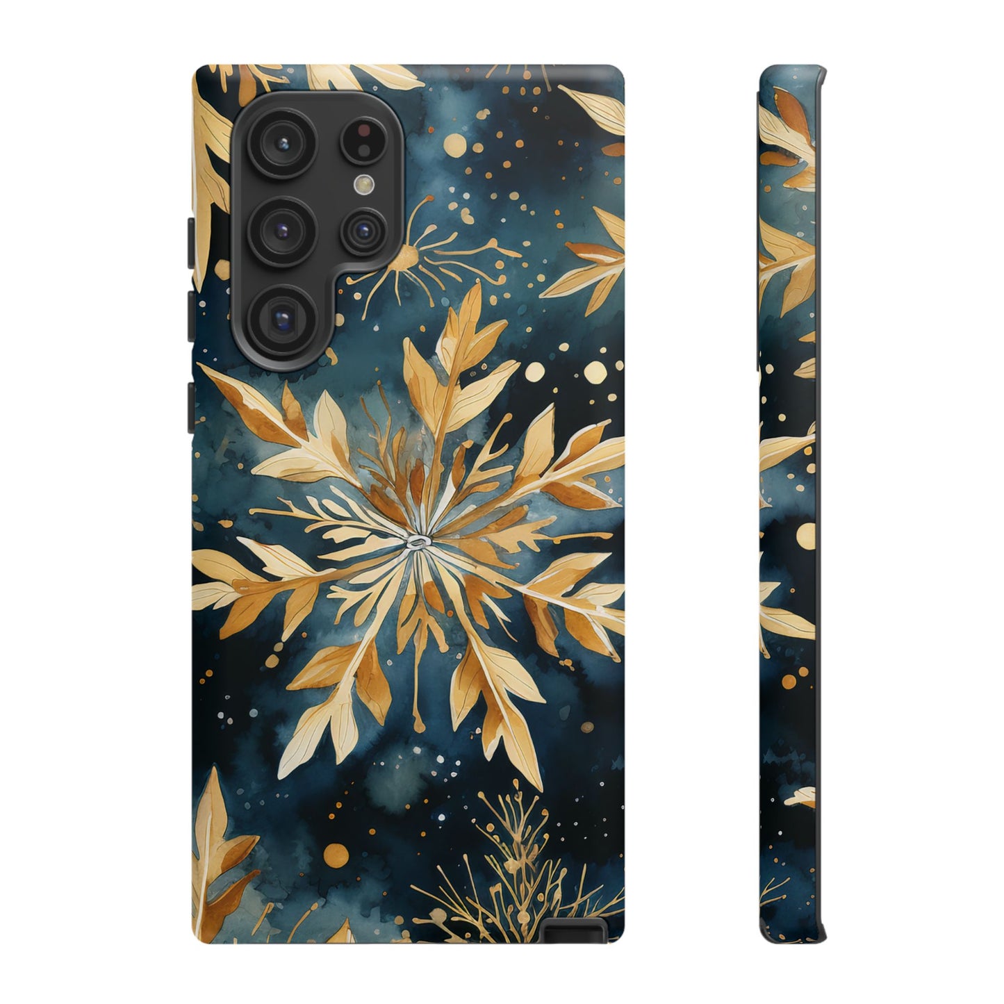 Gold Floral Snowflakes on Midnight Blue - Samsung Galaxy Series Case