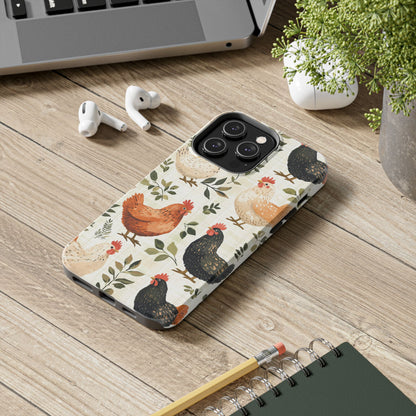 iPhone Case: Vintage Chicken Farmhouse Case – Rustic Leaves Design